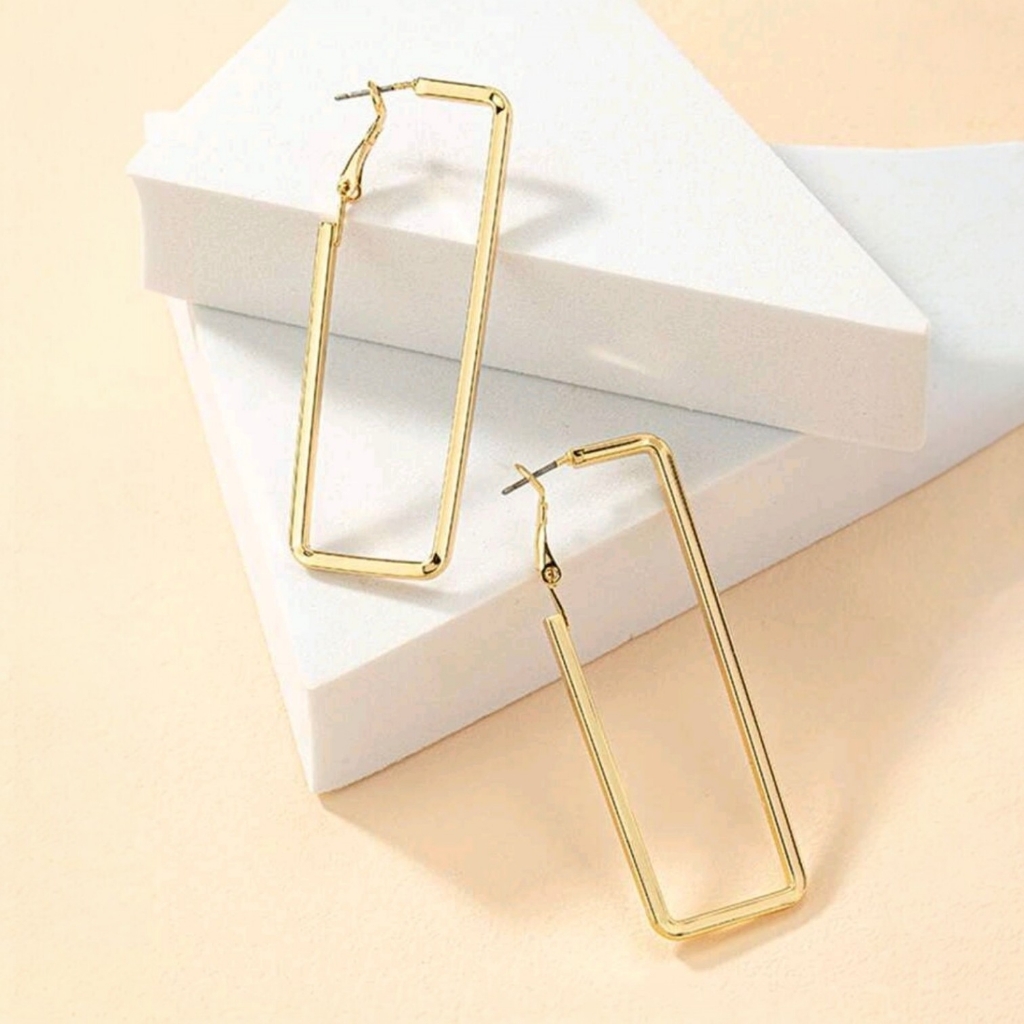 Rectangle Drop Hoop Earringz Honey Gold